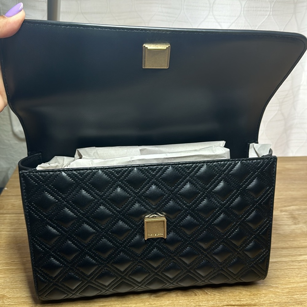 -NEW VERSION Tory Burch Black Leather Fleming Convertible Bag $598 - Picture 7 of 10